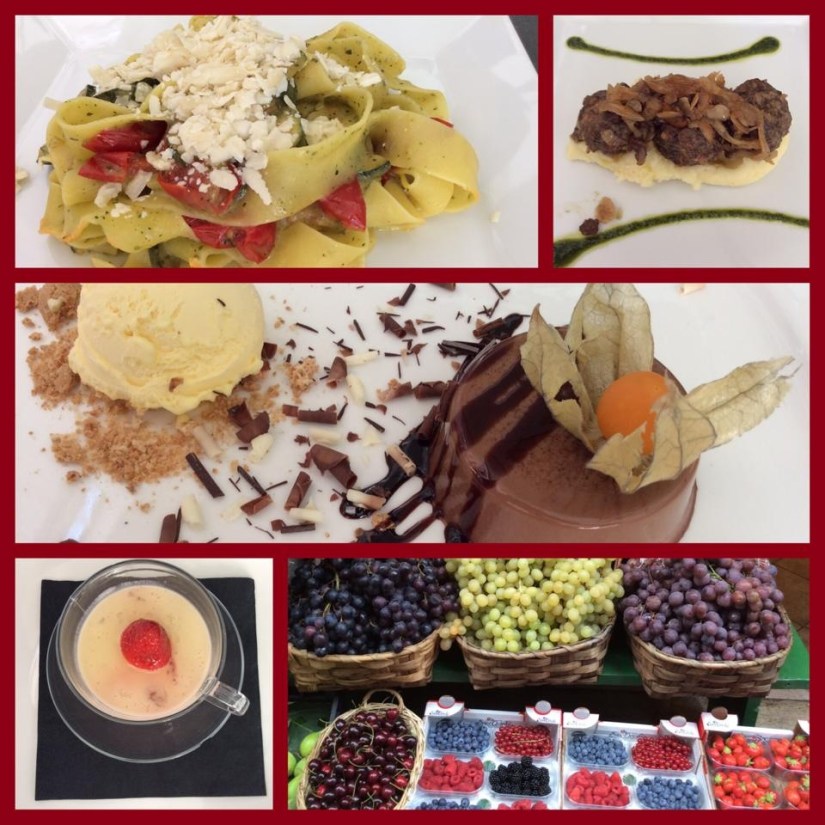 Foods of Siena, Italy. Pappardelle, Sformatino, Panna Cotta, berries