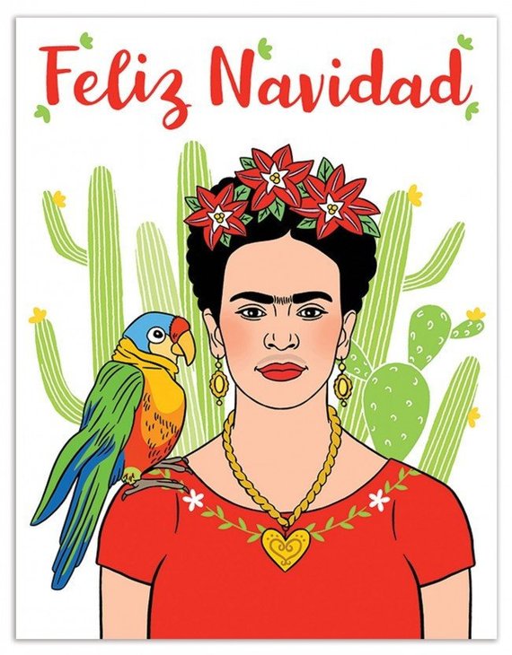 Frida Kahlo with poinsettias in her hair and parrot from Champagne Confetti Co. on pinterest.com/champagnecon/